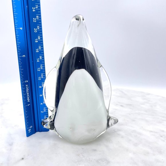 Glass Penguin Hand Blown Clear White Black Sommerso Technique Paperweight - Picture 8 of 13